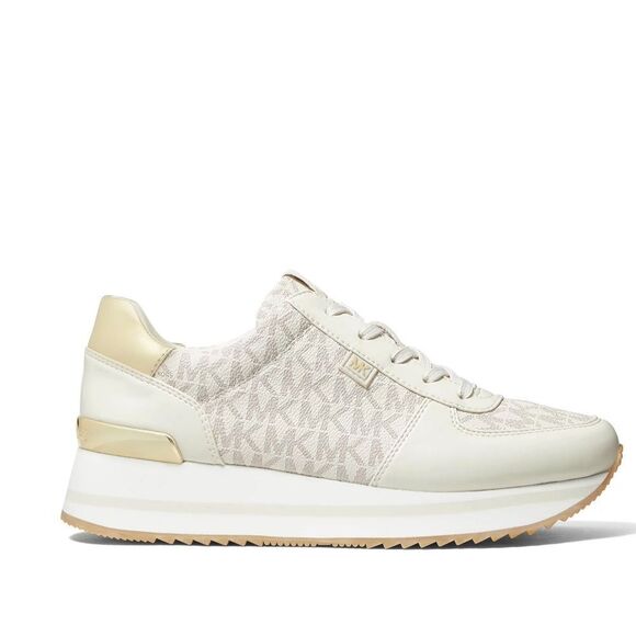 New! MICHAEL KORS Women's MK Logo Monique Trainer Platform Sneakers Shoes Cream - Picture 2 of 9